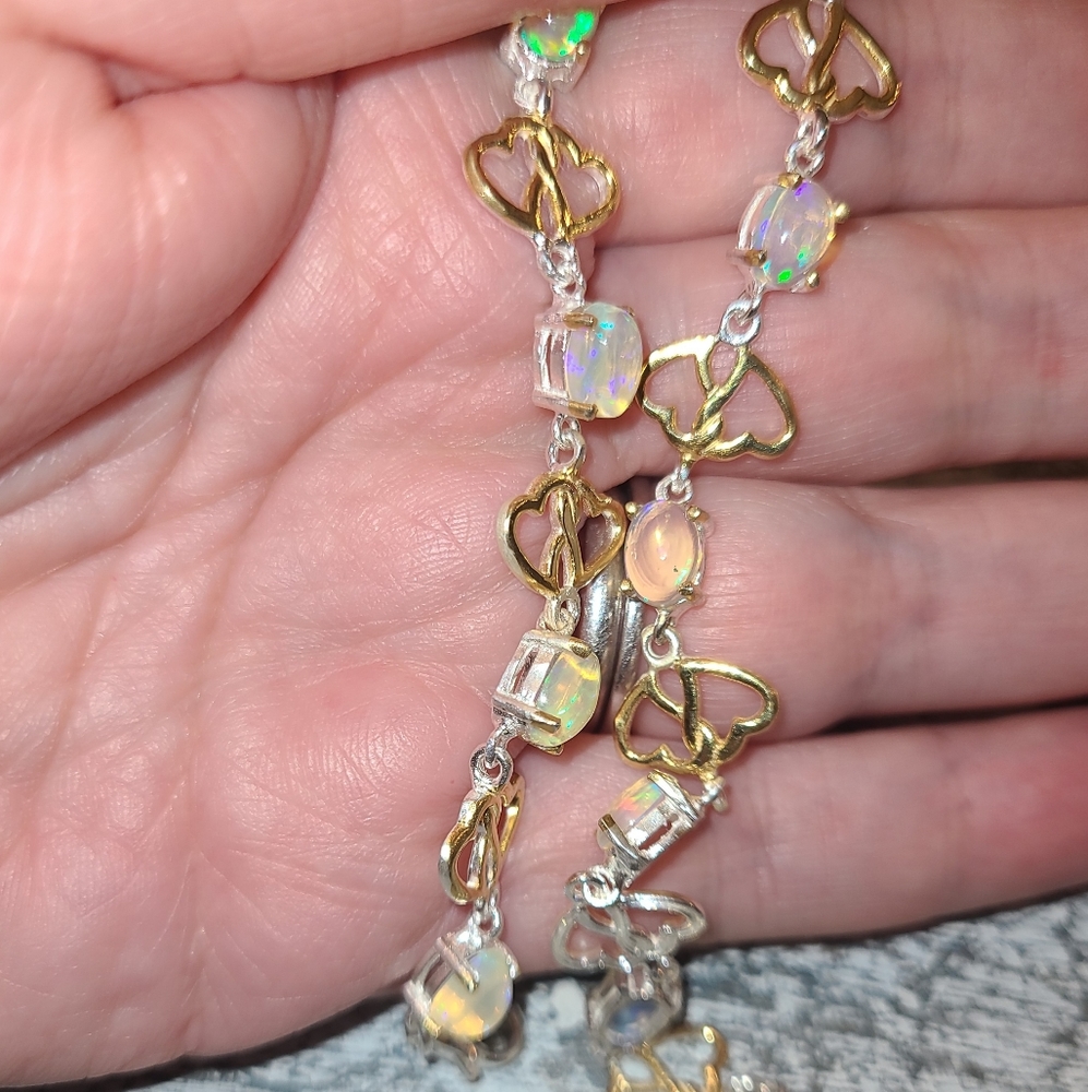 Sterling silver genuine rainbow opal bracelet